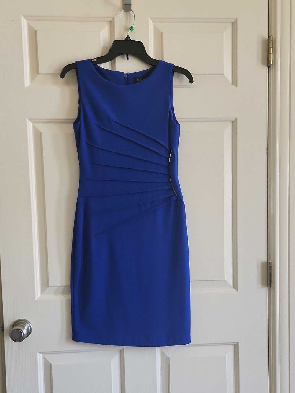 Ivanka Trump Royal Blue Sleeveless Midi Sheath Dress with Pleat Detail